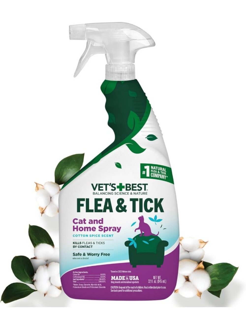 Flea & Tick Indoor Home Spray for Cats - Cotton Spice, 32 oz - Pet Care Solution